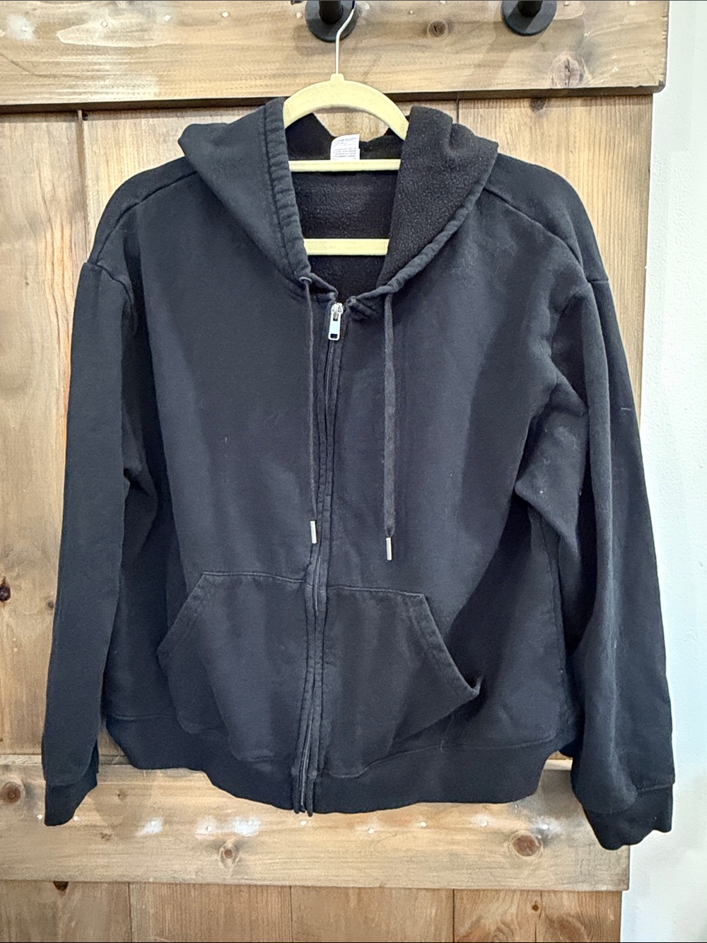 Auden XXL Black Slightly Cropped Full-Zip Hooded Sweatshirt